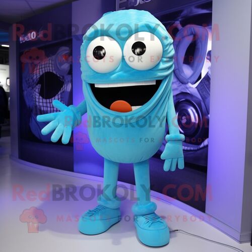 Mascotte Redbrokoly De Personnage De Cyclope Cyan Vêtu D'un Body Et De Lacets