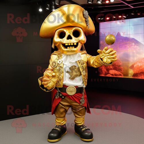 Personnage De Costume De Mascotte Redbrokoly De Pirate D'or Habillé D'un Chemisier Et De Bracelets De Cheville