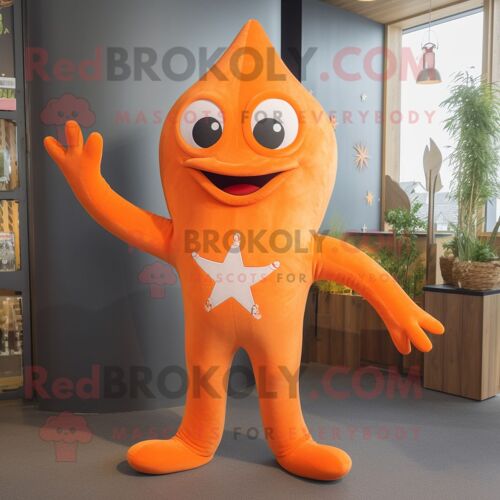 Costume De Mascotte Redbrokoly D'étoile De Mer Orange Habillé D'un Jegging Et De Repose-Pieds