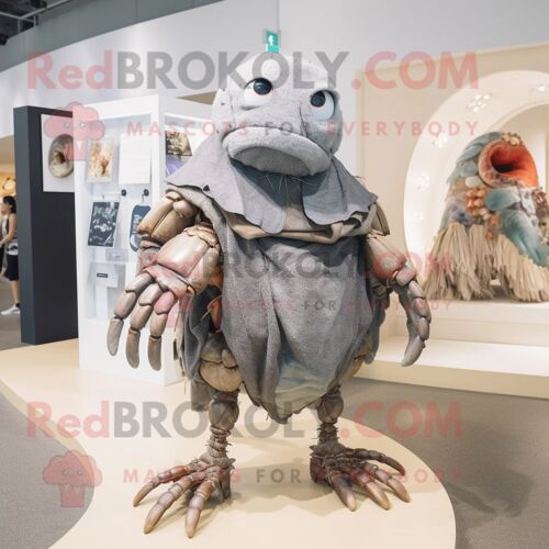 Personnage De Costume De Mascotte Redbrokoly De Crabe Ermite Gris Habillé Avec Un Pantalon De Costume Et Des Broches