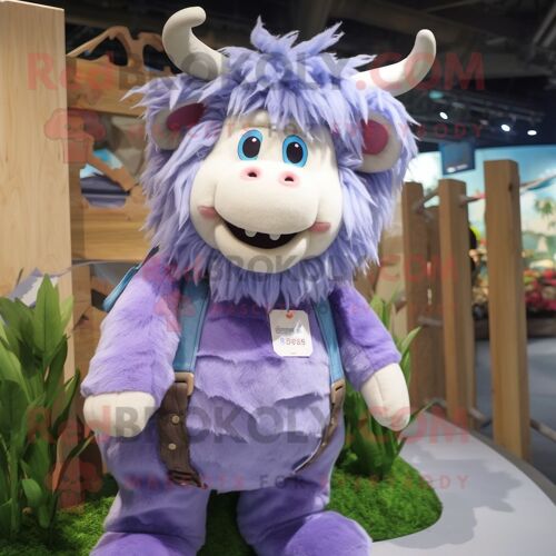 Personnage De Costume De Mascotte Redbrokoly Lavender Beef Wellington Habillé Avec Un Short En Jean Et Des Pinces À Cheveux