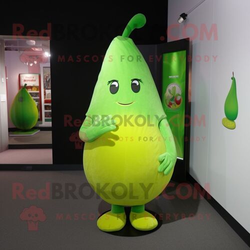 Personnage De Costume De Mascotte Redbrokoly De Poire Vert Citron Habillé D'une Mini Robe Et De Porte-Clés