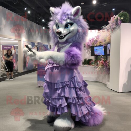 Personnage De Costume De Mascotte Redbrokoly Loup Lavande Habillé D'une Robe De Bal Et D'anneaux