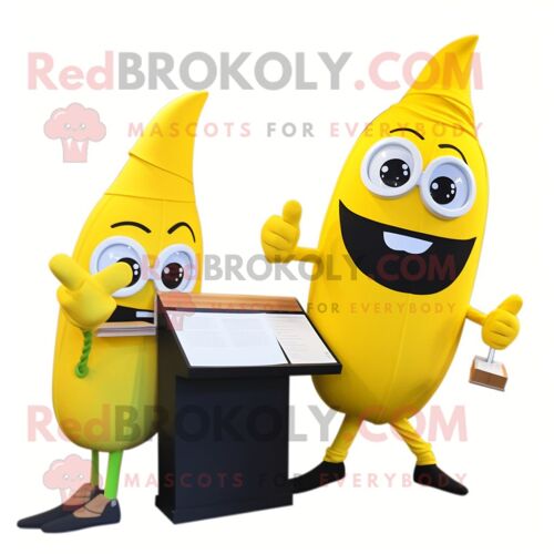 Personnage De Costume De Mascotte Redbrokoly De Banane Jaune Habillé D'une Jupe Crayon Et De Montres