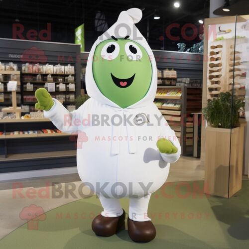 Mascotte Redbrokoly De Personnage De Poire Blanche Habillé D'un Pull Et De Bandeaux