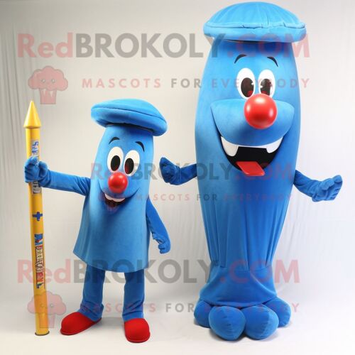 Personnage De Costume De Mascotte Redbrokoly Hot Dog Bleu Habillé D'une Jupe Crayon Et D'épingles À Chapeau