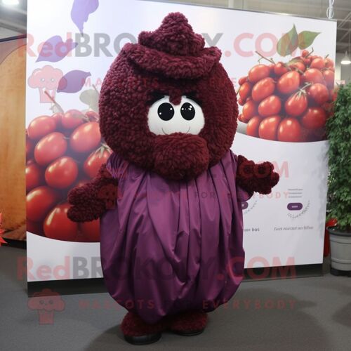 Personnage De Costume De Mascotte Redbrokoly De Raisin Marron Vêtu D'une Robe De Soirée Et De Châles