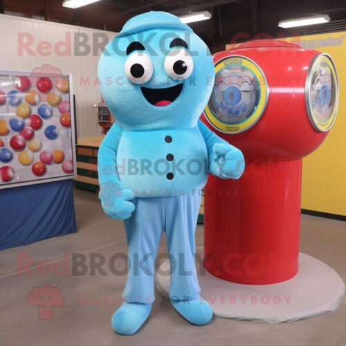 Personnage De Costume De Mascotte Redbrokoly Sky Blue Gumball Machine Habillé D'un Pantalon En Velours Côtelé Et De Lacets De Chaussures