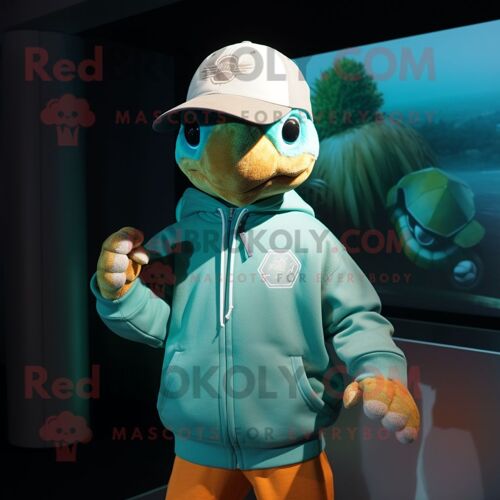 Personnage De Costume De Mascotte Redbrokoly De Tortue De Mer Habillé D'un Sweat-Shirt Et De Casquettes