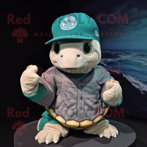 Personnage De Costume De Mascotte Redbrokoly De Tortue De Mer Habillé D'un Sweat-Shirt Et De Casquettes