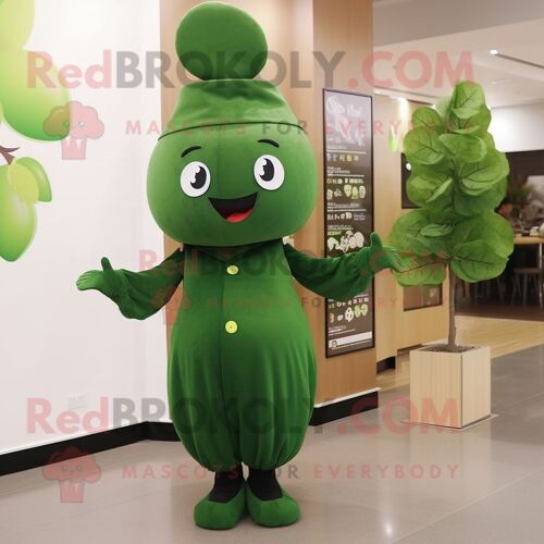 Personnage De Costume De Mascotte Redbrokoly De Prune Vert Forêt Habillé D'une Robe Fourreau Et De Bérets