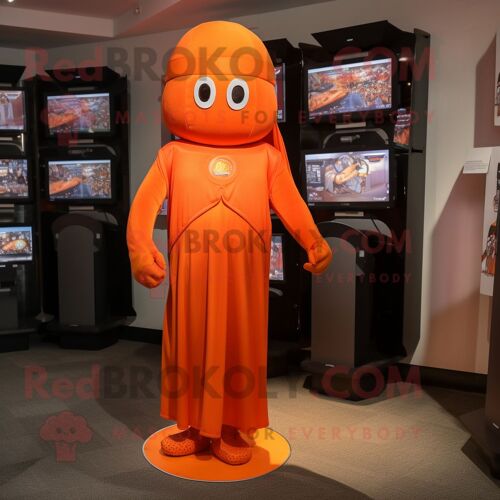 Personnage De Costume De Mascotte Redbrokoly De Super-Héros Orange Habillé D'une Robe Taille Empire Et De Casquettes