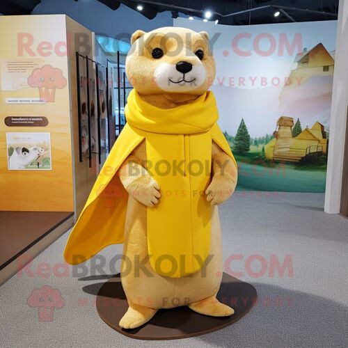 Mascotte Redbrokoly De Personnage De Loutre Jaune Habillée D'un Manteau Et De Châles