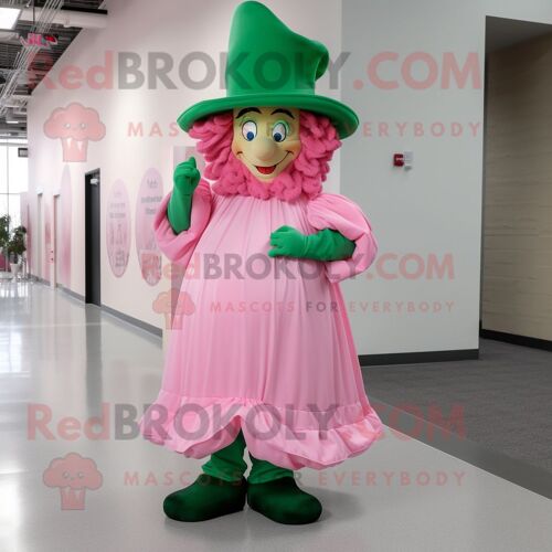 Personnage De Costume De Mascotte Redbrokoly De Lutin Rose Habillé D'une Robe De Soirée Et De Coussinets De Pied