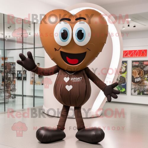 Personnage De Costume De Mascotte Redbrokoly De Ballons En Forme De Coeur Marron Habillé Avec Un Jegging Et Des Pinces À Chaussures