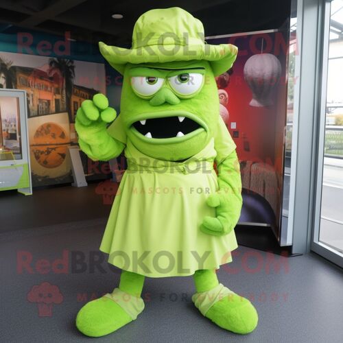 Personnage De Costume De Mascotte Redbrokoly Vert Citron Frankenstein S Monster Habillé D'un Chemisier Et De Chapeaux