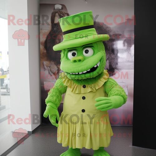 Personnage De Costume De Mascotte Redbrokoly Vert Citron Frankenstein S Monster Habillé D'un Chemisier Et De Chapeaux