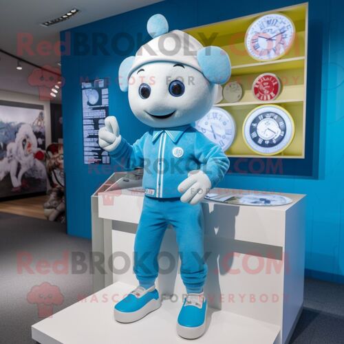 Personnage De Costume De Mascotte Redbrokoly De Montre-Bracelet Bleu Ciel Habillé D'une Combinaison Et De Montres Numériques