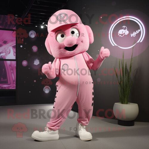 Mascotte Redbrokoly De Personnage De Champagne Rose Habillé Avec Un Pantalon De Jogging Et Des Broches