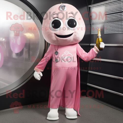 Mascotte Redbrokoly De Personnage De Champagne Rose Habillé Avec Un Pantalon De Jogging Et Des Broches