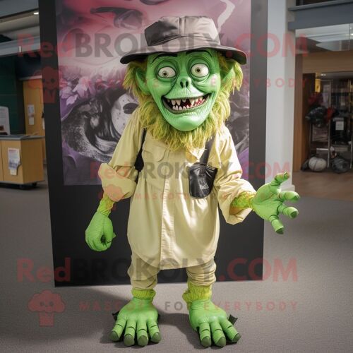 Personnage De Costume De Mascotte Redbrokoly Vert Citron Frankenstein S Monster Habillé D'un Chemisier Et De Chapeaux