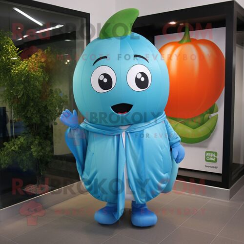 Personnage De Costume De Mascotte Redbrokoly De Melon Bleu Ciel Habillé D'un Coupe-Vent Et D'écharpes