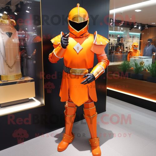 Costume De Mascotte Redbrokoly De Chevalier Médiéval Orange Habillé D'un Pantalon De Costume Et De Montres Bracelet