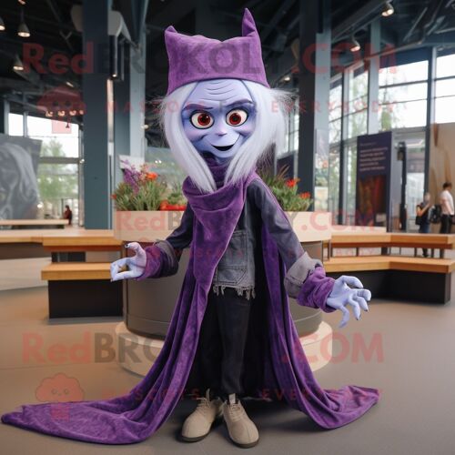 Personnage De Costume De Mascotte Redbrokoly De Vampire Lavande Habillé D'un Jean Bootcut Et D'écharpes