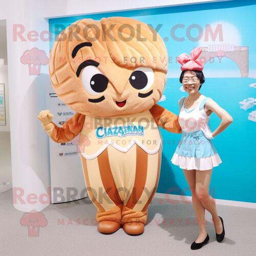 Personnage De Costume De Mascotte Redbrokoly Croissant Habillé D'un Maillot De Bain Une Pièce Et De Cummerbunds