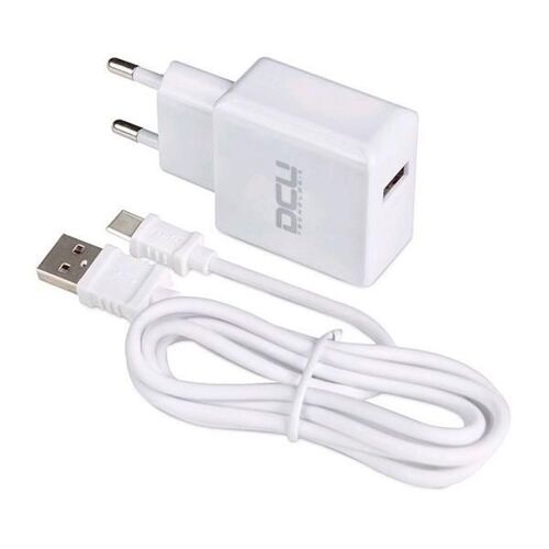 Dcu Cargador Blanco Pared 5v 2.4a + Cable Conector Usb A Tipo C 1m