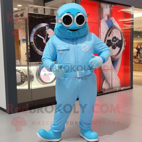 Personnage De Costume De Mascotte Redbrokoly De Montre-Bracelet Bleu Ciel Habillé D'une Combinaison Et De Montres Numériques