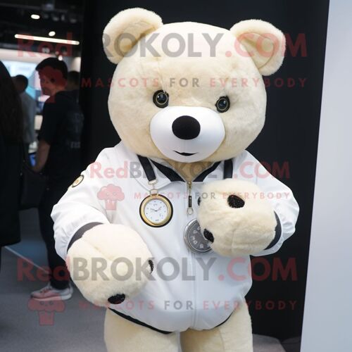 Personnage De Costume De Mascotte Redbrokoly D'ours En Peluche Crème Habillé D'un Cover-Up Et De Smartwatches