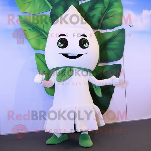 Personnage De Costume De Mascotte Redbrokoly De Haricot Blanc Habillé D'une Jupe Portefeuille Et De Cravates
