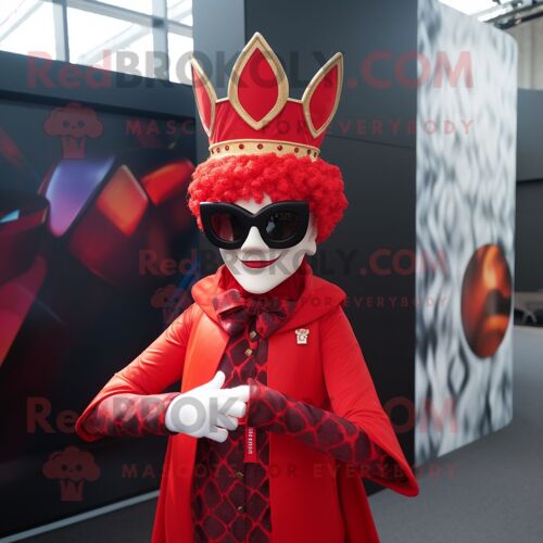 Personnage De Costume De Mascotte Redbrokoly Red Queen Habillé D'un Blazer Et De Lunettes De Soleil
