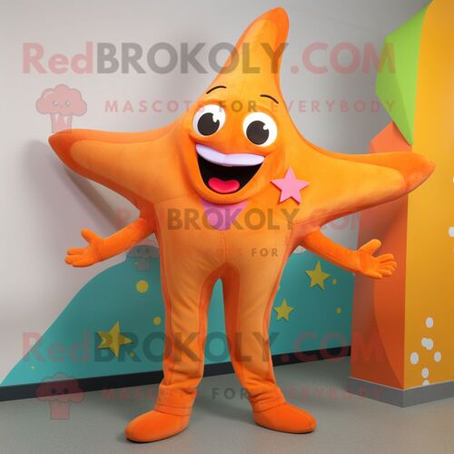 Personnage De Costume De Mascotte Redbrokoly D'étoile De Mer Orange Habillé D'un Legging Et De Boucles D'oreilles