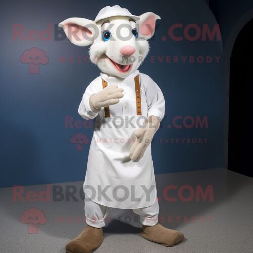 Mascotte Redbrokoly De Ratatouille Blanche En Costume De Personnage Habillé Avec Un Jean Boyfriend Et Des Bandeaux
