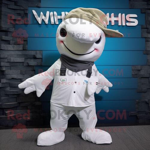Personnage De Costume De Mascotte Redbrokoly De Baleine À Bosse Blanche Habillé D'un Pantalon Chino Et De Bretelles
