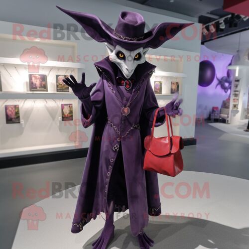 Personnage De Costume De Mascotte Redbrokoly De Vampire De Lavande Habillé D'un Manteau Et De Sacs À Main