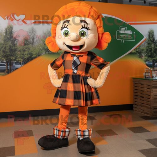 Personnage De Costume De Mascotte Redbrokoly De Danseuse Irlandaise Orange Vêtu D'une Chemise En Flanelle Et De Cravates