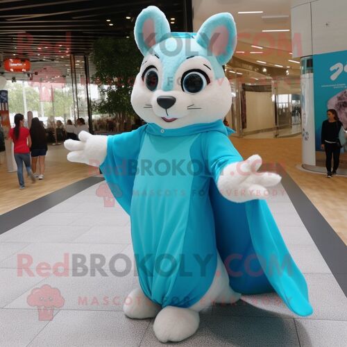 Personnage De Costume De Mascotte Redbrokoly D'écureuil Volant Cyan Habillé D'une Robe Longue Et De Gants