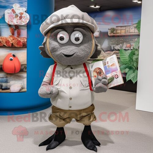 Personnage De Costume De Mascotte Redbrokoly De Crabe Ermite Gris Habillé Avec Un Pantalon De Costume Et Des Broches