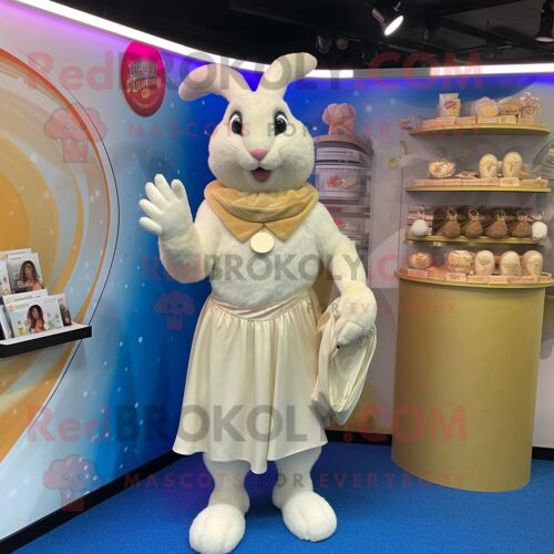 Personnage De Costume De Mascotte Redbrokoly De Lapin Sauvage Crème Habillé D'une Jupe Portefeuille Et De Porte-Monnaie