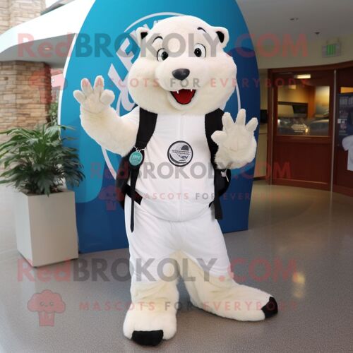 Personnage De Costume De Mascotte Redbrokoly De Castor Blanc Habillé D'un Jegging Et De Gants
