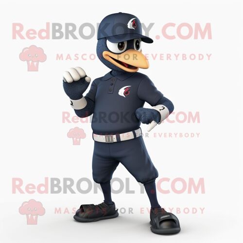 Personnage De Costume De Mascotte Redbrokoly De Pic Bleu Marine Habillé D'un Pantacourt Et De Montres Intelligentes