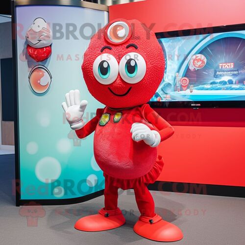 Mascotte Redbrokoly De Personnage Red Oyster Habillé D'un Pantalon Et D'un Bracelet Montres