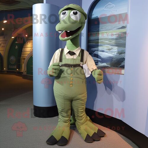Personnage De Costume De Mascotte Redbrokoly Olive Loch Ness Monster Habillé D'un Gilet Et De Bretelles