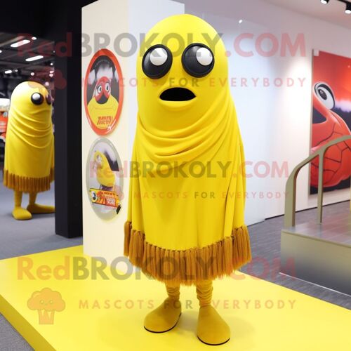 Personnage De Costume De Mascotte Redbrokoly Cyclope Jaune Habillé D'un Cover-Up Et D'écharpes