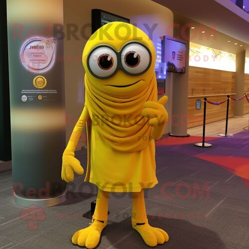 Personnage De Costume De Mascotte Redbrokoly Cyclope Jaune Habillé D'un Cover-Up Et D'écharpes