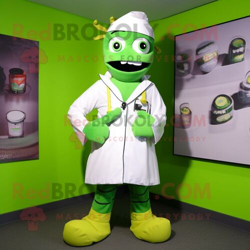 Personnage De Costume De Mascotte Redbrokoly De Médecin Vert Citron Vêtu D'un Rash Guard Et D'épingles À Châle
