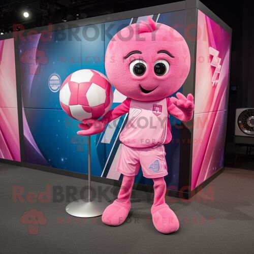 Mascotte Redbrokoly De Ballon De Handball Rose En Costume De Personnage Habillé D'un Bikini Et De Pochettes